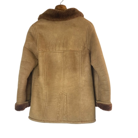 VINTAGE Marlboro Man Rancher Sheepskin Shearling Coat Tailored for Woman in Tan - Picture 3 of 12